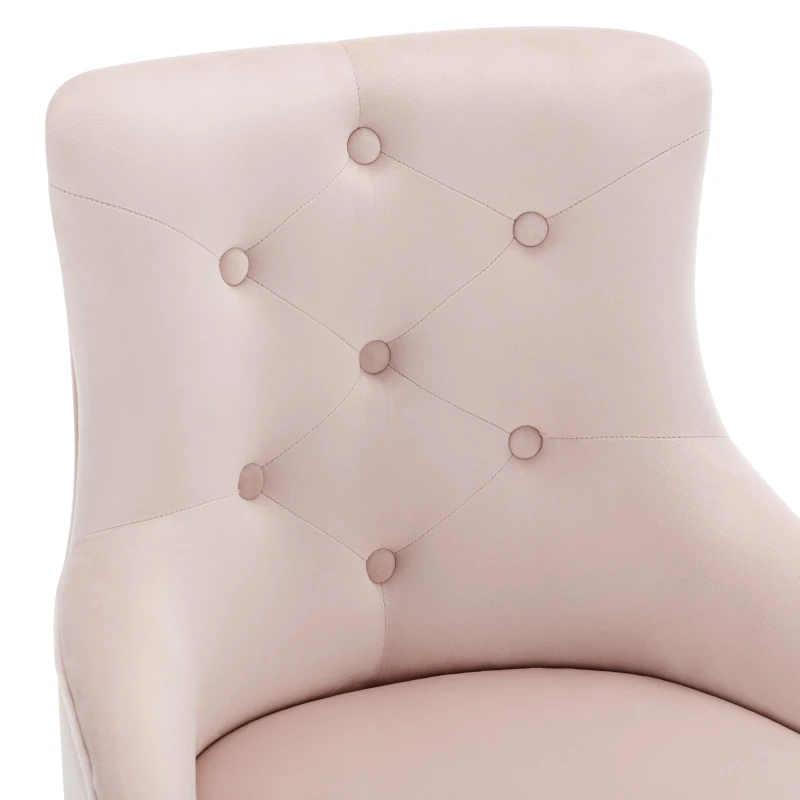 Button Pattern Modern Accent Dining Chair with Metal Legs and Lumbar Cushion, Upholstered Armchair, 54.5x58.5x87.5 cm, Pink
