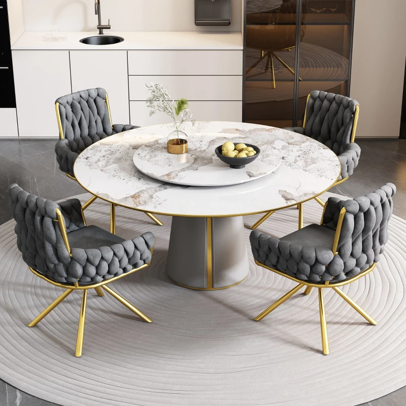 Set of 4 Luxurious Velvet Swivel Dining Chairs with Metal Legs and Raised Backrest, 63x50x87 cm, Gray