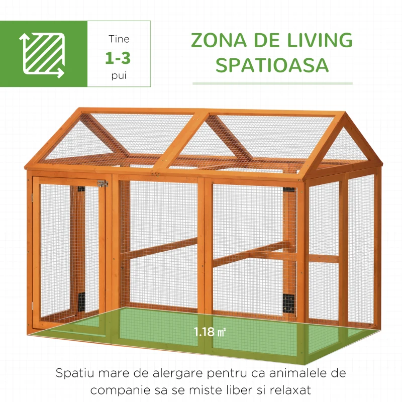 PawHut Cotet Prefabricat din Lemn, Cotet pentru Gaini cu Usi Multiple si Plasa metalica, 140x88.5x106cm, Portocaliu(m-4)
