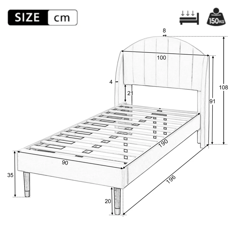 Upholstered Pink Bed with Slatted Frame and Headboard, Velvet Fabric Girls Bed, Easy Assembly, 100x196x108 cm, Pink