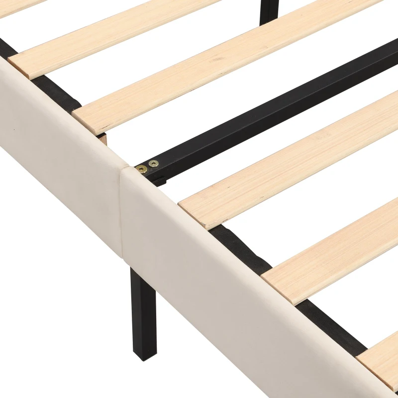 King Size Velvet Upholstered Bed with Golden Iron Legs, Shell-Like Headboard, Adjustable Height, Wooden Slatted Frame, 155x205X120 cm, Beige