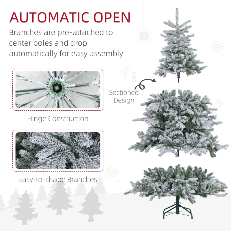 HOMCOM Brad de Crăciun Înzăpezit cu 1321 Crengi, Brad de Crăciun Artificial din Plastic și Metal, Ø115x180 cm, Verde