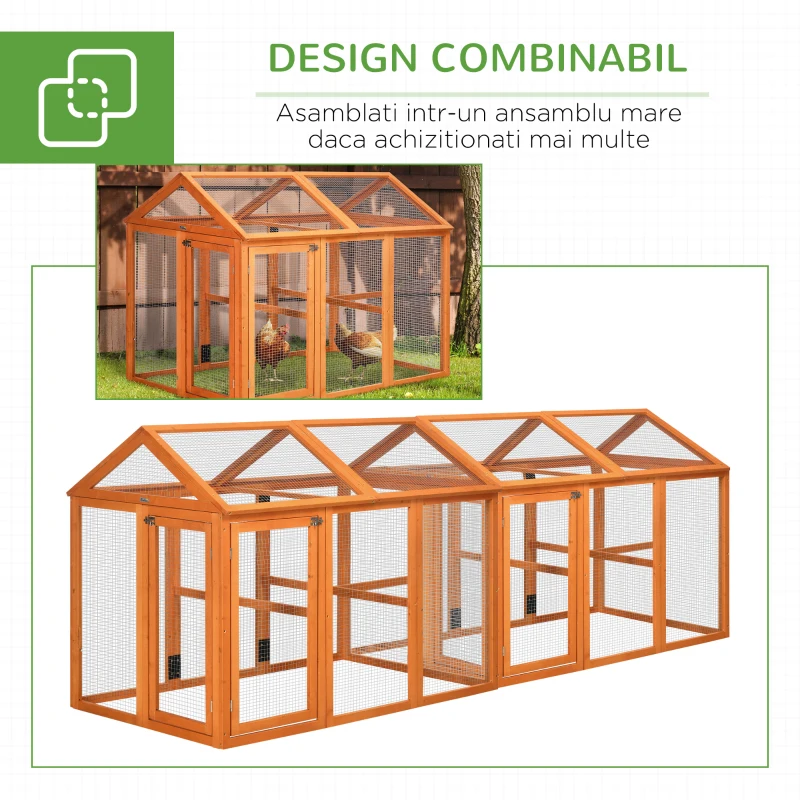 PawHut Cotet Prefabricat din Lemn, Cotet pentru Gaini cu Usi Multiple si Plasa metalica, 140x88.5x106cm, Portocaliu(m-7)