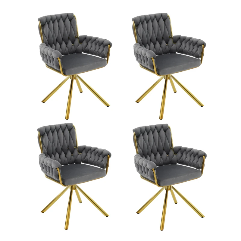 Set of 4 Luxurious Velvet Swivel Dining Chairs with Metal Legs and Raised Backrest, 63x50x87 cm, Gray