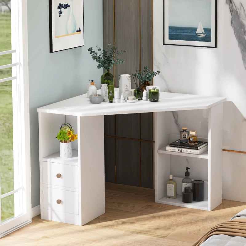 L-Shaped Corner Computer Desk with Large Storage Space, Study Desk for Home Office, 90x90x72 cm, White