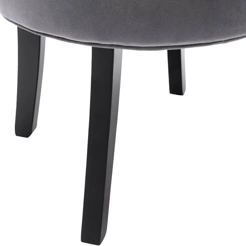 Velvet Upholstered Dressing Table Chair with Oak Legs, Button Tufted Pattern, Ergonomic Design, 45x38.5x58 cm, Gray