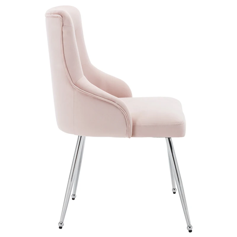 Button Pattern Modern Accent Dining Chair with Metal Legs and Lumbar Cushion, Upholstered Armchair, 54.5x58.5x87.5 cm, Pink