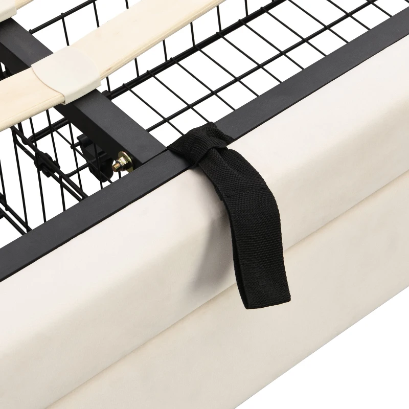 King Size Upholstered Bed with Velvet Fabric, Adjustable Headboard and Large Storage Space, 156x200x101 cm, Cream