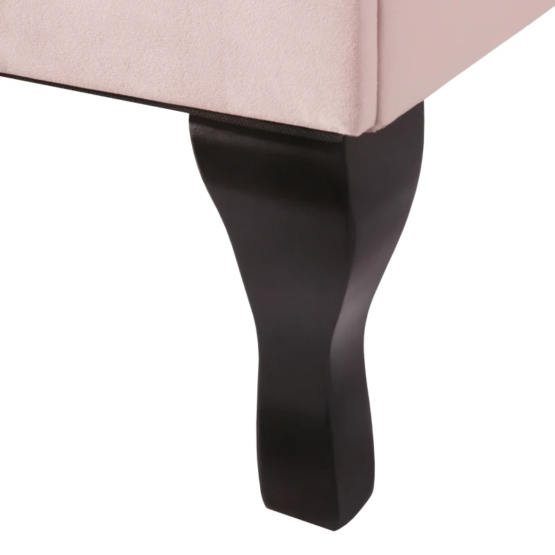 Upholstered Wooden Double Bed Frame with Adjustable Headboard, Velvet Fabric, Luxurious Slat Bed for Bedroom, 137x193x124 cm, Pink