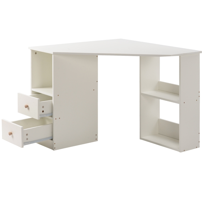 L-Shaped Corner Computer Desk with Large Storage Space, Study Desk for Home Office, 90x90x72 cm, White