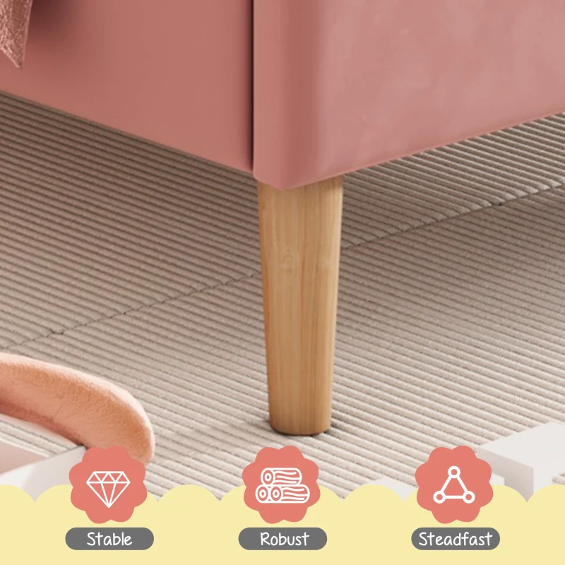 Upholstered Girls Bed with Slatted Frame and Adjustable Headboard, Velvet Pink Bed, Easy Assembly, 90x196.5x118.5 cm, Pink