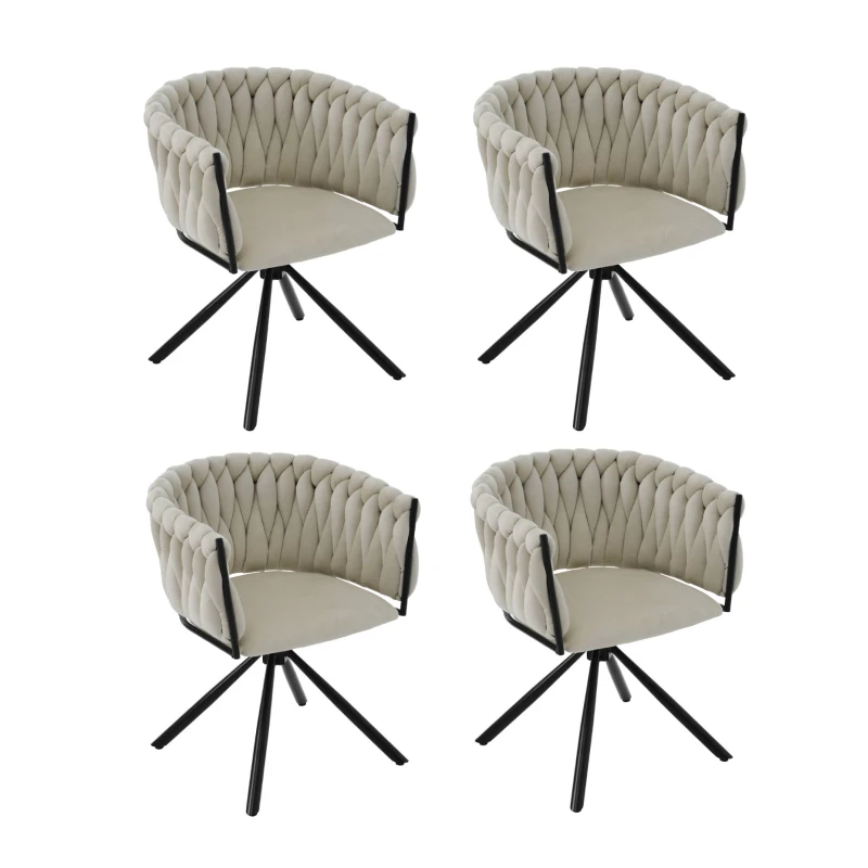 Set of 4 Velvet Dining Chairs with Metal Legs, 360° Swivel, Ergonomic Design, Luxurious and Modern, 61x51.5x71 cm, Beige