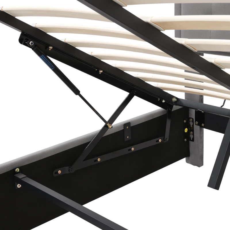 Upholstered Double Bed with Velvet Fabric, Adjustable Headboard and Large Storage Space, 141x190x101 cm, Grey