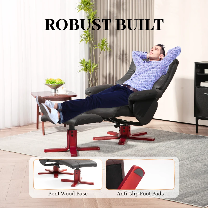 HOMCOM Faux Microfibre Leather Manual Recliner and Footstool Set - Black