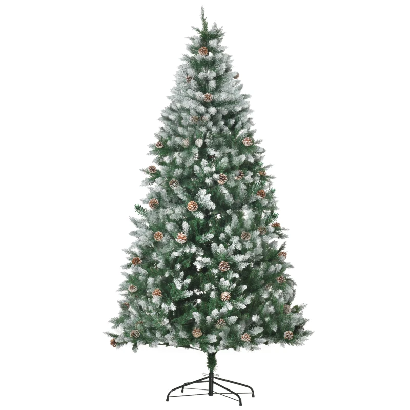 HOMCOM Árvore de Natal Artificial Ø105x210cm com 1440 Pontas de PVC e 75 Pinhas Base Dobrável e Suporte de Aço Decoração de Natal para Interiores Verde