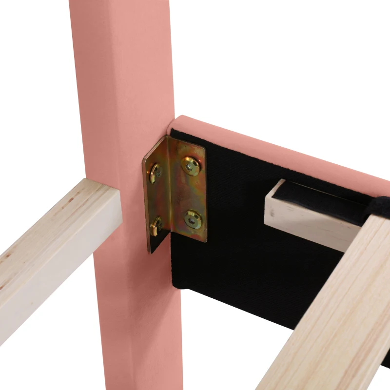 Upholstered Childrens Double Bed with Slatted Frame and Adjustable Headboard, Velvet Fabric, Easy Assembly, 137x196x118.5 cm, Pink