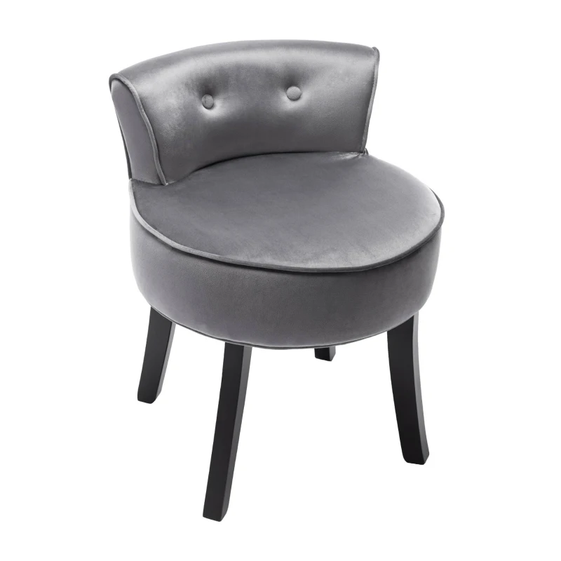 Velvet Upholstered Dressing Table Chair with Oak Legs, Button Tufted Pattern, Ergonomic Design, 45x38.5x58 cm, Gray