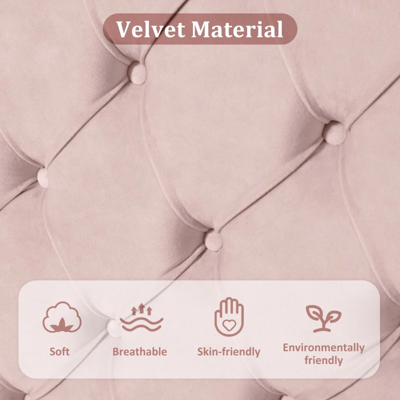 Upholstered Wooden Double Bed Frame with Adjustable Headboard, Velvet Fabric, Luxurious Slat Bed for Bedroom, 137x193x124 cm, Pink