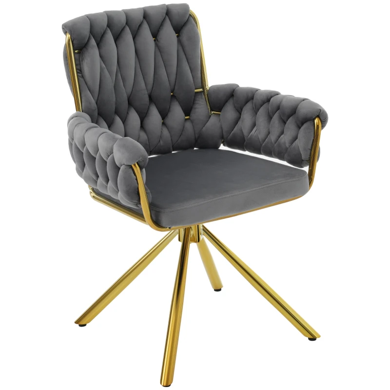 Set of 4 Luxurious Velvet Swivel Dining Chairs with Metal Legs and Raised Backrest, 63x50x87 cm, Gray
