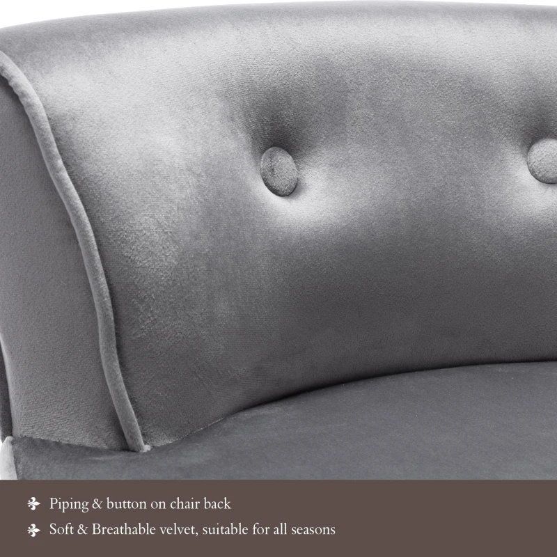 Velvet Upholstered Dressing Table Chair with Oak Legs, Button Tufted Pattern, Ergonomic Design, 45x38.5x58 cm, Gray