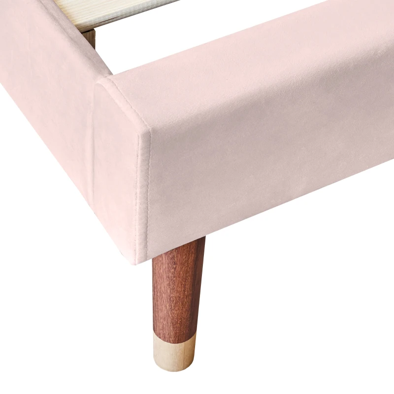 Upholstered Pink Bed with Slatted Frame and Headboard, Velvet Fabric Girls Bed, Easy Assembly, 100x196x108 cm, Pink