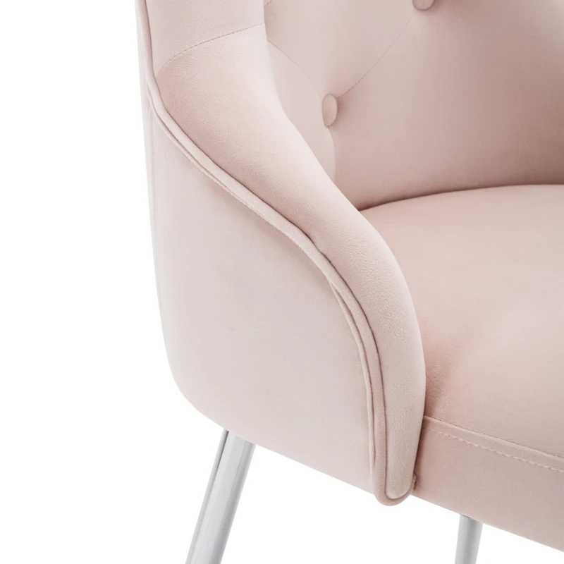 Button Pattern Modern Accent Dining Chair with Metal Legs and Lumbar Cushion, Upholstered Armchair, 54.5x58.5x87.5 cm, Pink