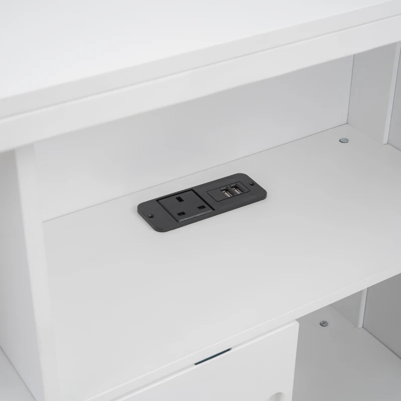 Multifunctional Single Bed Platform Bed with Trundle, Bookcase, USB Port, and Storage Drawers, 216x123x110 cm, White