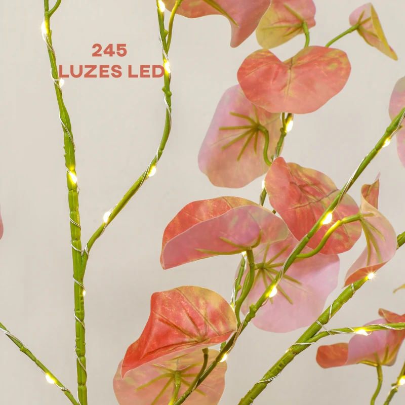 HOMCOM Árvore de Eucalipto Artificial 150 cm Árvore Artificial com 245 Luzes LED e Base Decoração Laranja e Marrom