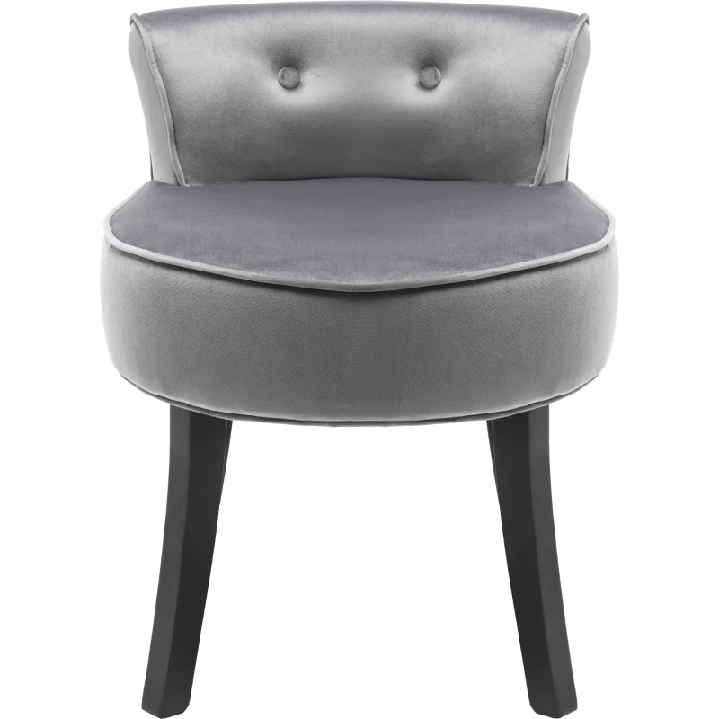 Velvet Upholstered Dressing Table Chair with Oak Legs, Button Tufted Pattern, Ergonomic Design, 45x38.5x58 cm, Gray