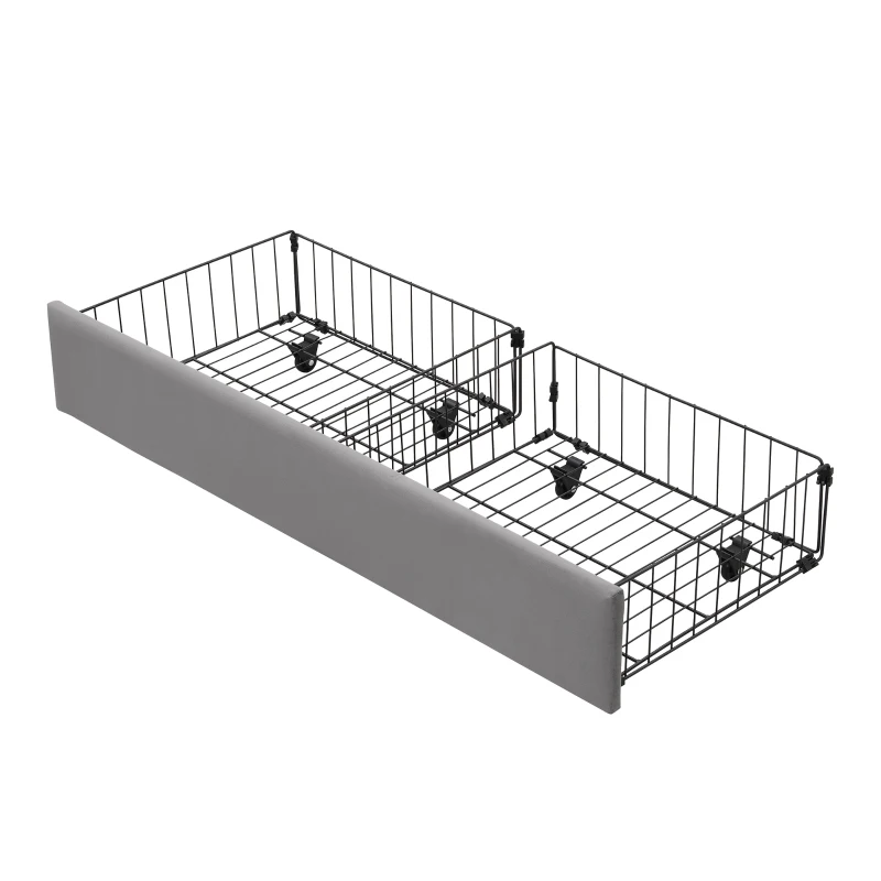 Upholstered Double Bed with Velvet Fabric, Adjustable Headboard and Large Storage Space, 141x190x101 cm, Grey