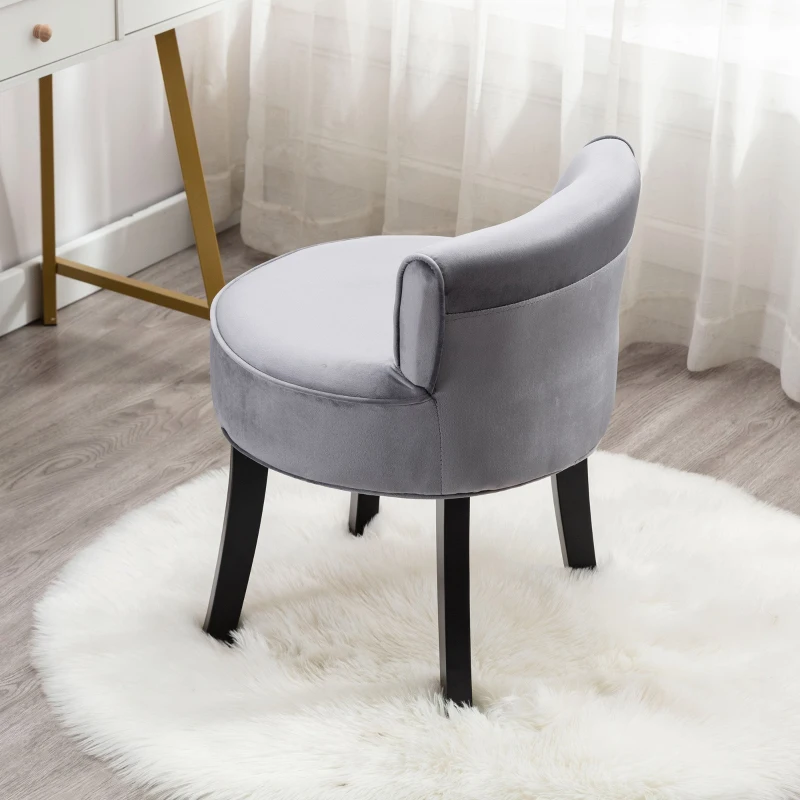 Velvet Upholstered Dressing Table Chair with Oak Legs, Button Tufted Pattern, Ergonomic Design, 45x38.5x58 cm, Gray
