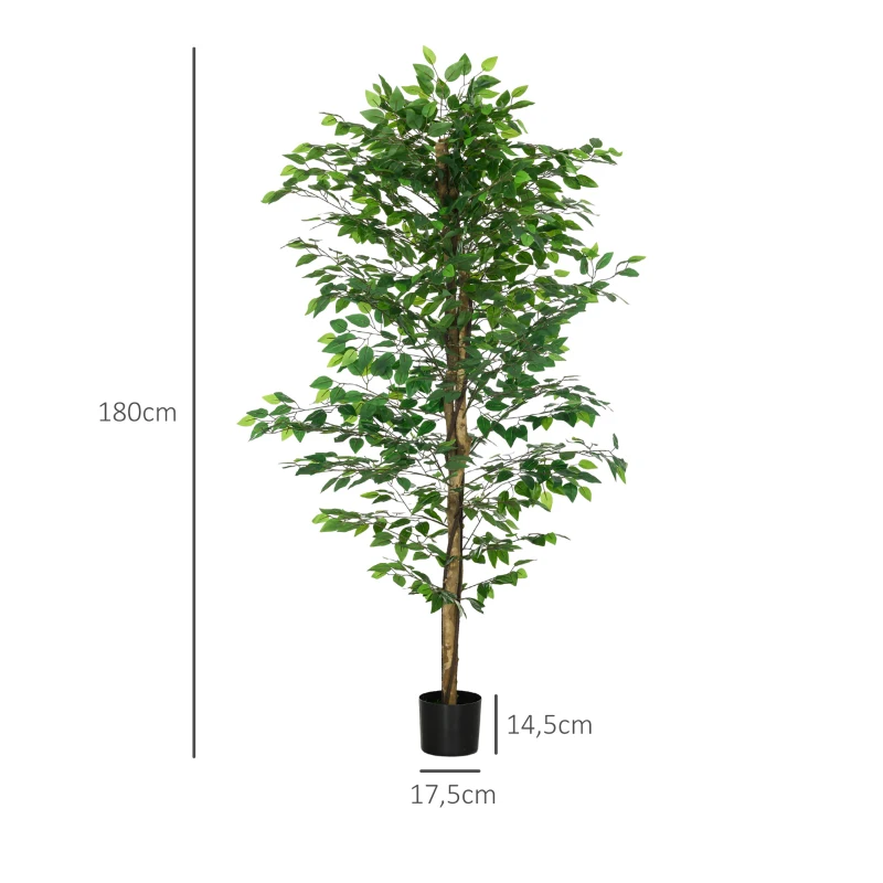 HOMCOM Kunstmatige Ficus-Boom, levensecht, onderhoudsvrij, incl. pot, 180 cm hoog, Groen(m-3)