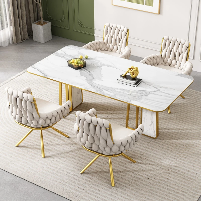 Set of 2 Swivel Dining Room Chairs with Velvet Padded Seat and Metal Legs, Luxurious Kitchen Chairs for Indoor, 63x50x87 cm, Beige