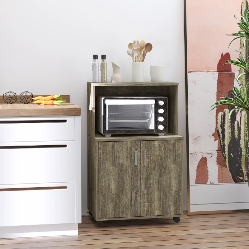 Mobilier Bucatarie Multifunctional HOMCOM cu 4 Roti, Dulapior si Etajera pentru Microunde, 60,4x40,3x97cm - Lemn(m-11)