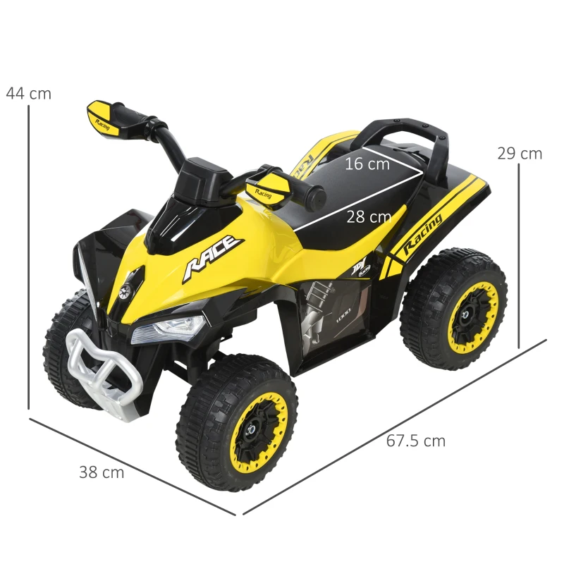 HOMCOM Mini ATV, Motocicletă pentru Copii 18-36 Luni cu Muzică Integrată și Ghidon Larg, 67,5x38x44 cm, Galben(m-3)