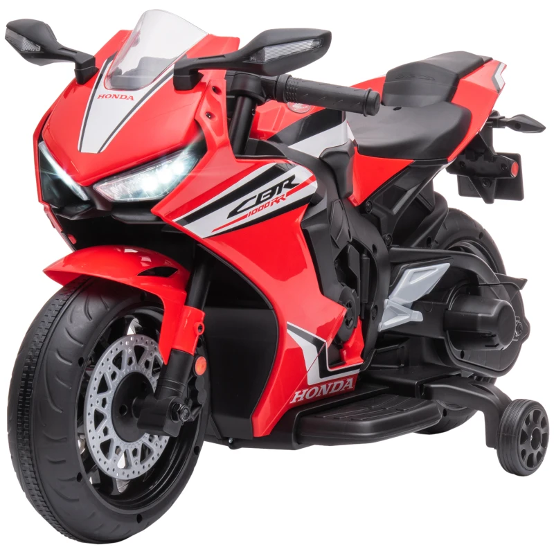 HOMCOM Motocicletă Electrică pentru Copii cu Baterie Reîncărcabilă 6V, Viteză 3 km/h, Muzică și Roți, 90x44x52 cm, Roșie(m-10)