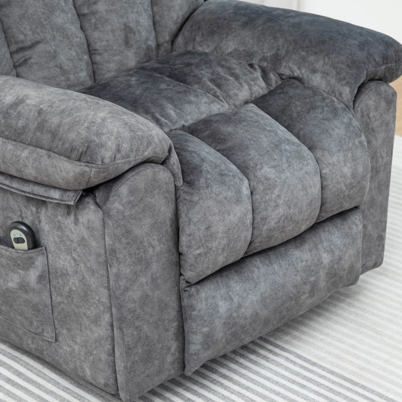 Elektrisch verstellbarer Massagesessel für ältere Menschen, Stoff-Liegesofa mit 2 Getränkehaltern, Seitentaschen und Fernbedienung, Grau