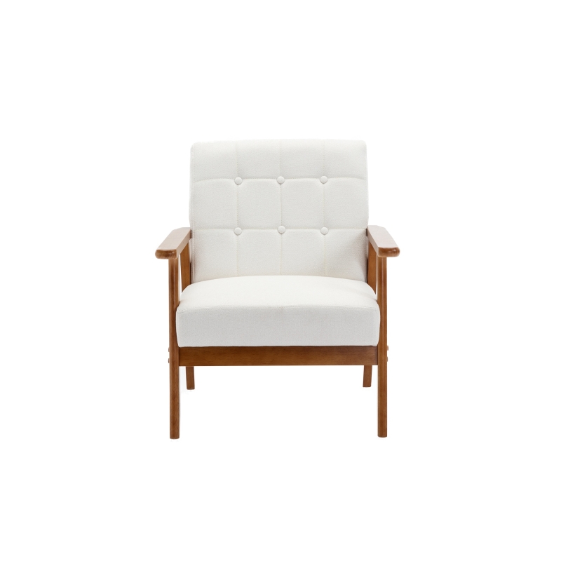 Freizeitstuhl mit Massivholzarmlehnen und -füßen, Mid-Century Modern Akzentstuhl für Wohnzimmer, Schlafzimmer, Studio, 77× 64,5× 71 cm T,Beige