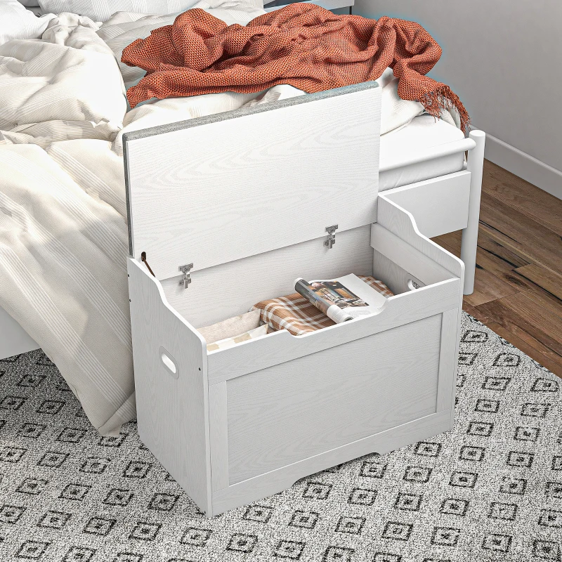 HOMCOM 103 Liter Opbergkist, Zitbank met Opbergruimte en Veiligheidsscharnier, Zitkussen, voor Diverse Kamers, Wit