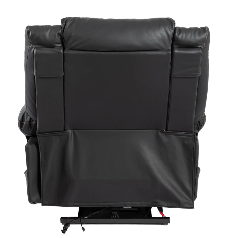Komfortabler PU-Leder-Power-Massagesessel mit Massage, Heizfunktion, Seitentaschen, Getränkehaltern,  Stehhilfe, 85×75×103 cm, Schwarz