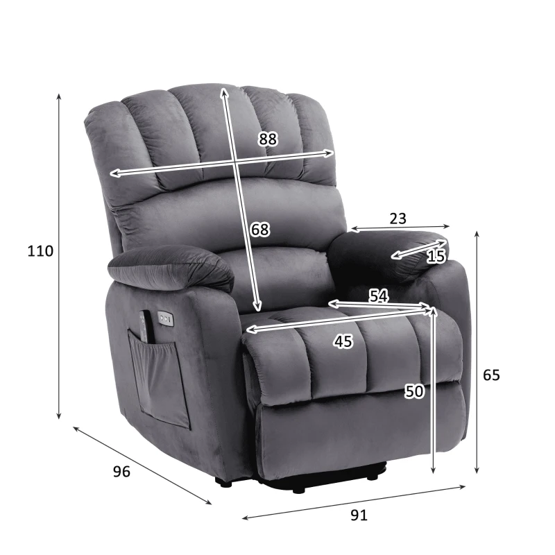 Elektrischer Relaxsessel mit Massage und Wärmefunktion, 91x96x110 cm, Für Entspannung und Zuhause, Grau