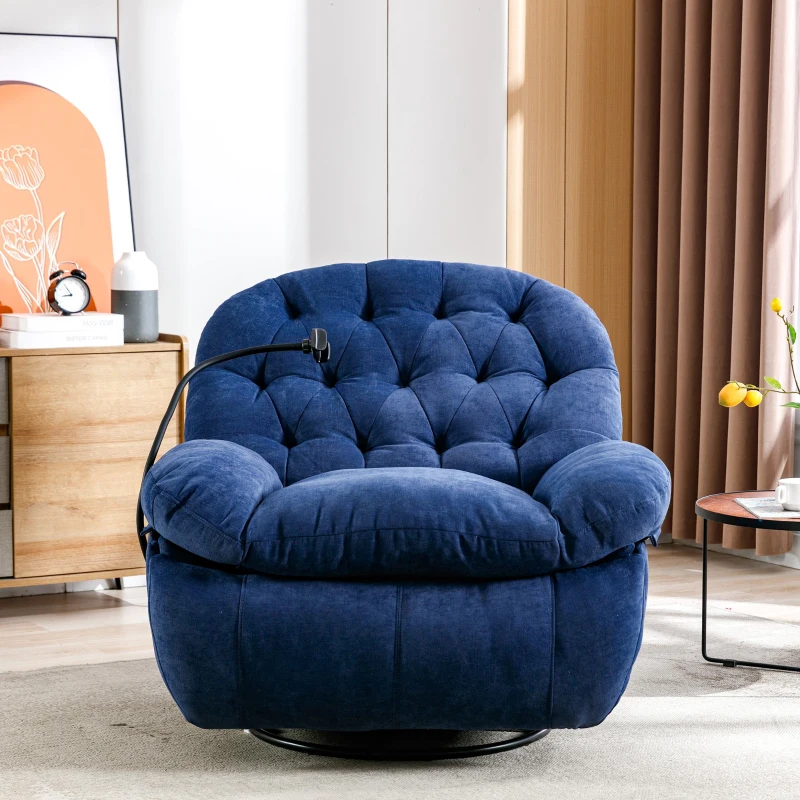 360°-Drehstuhl Massagestuhl mit Heizbarem Handyhalter, Liegestuhl für Kleine Räume und Home Cinema, 92x100x104 cm, Blau