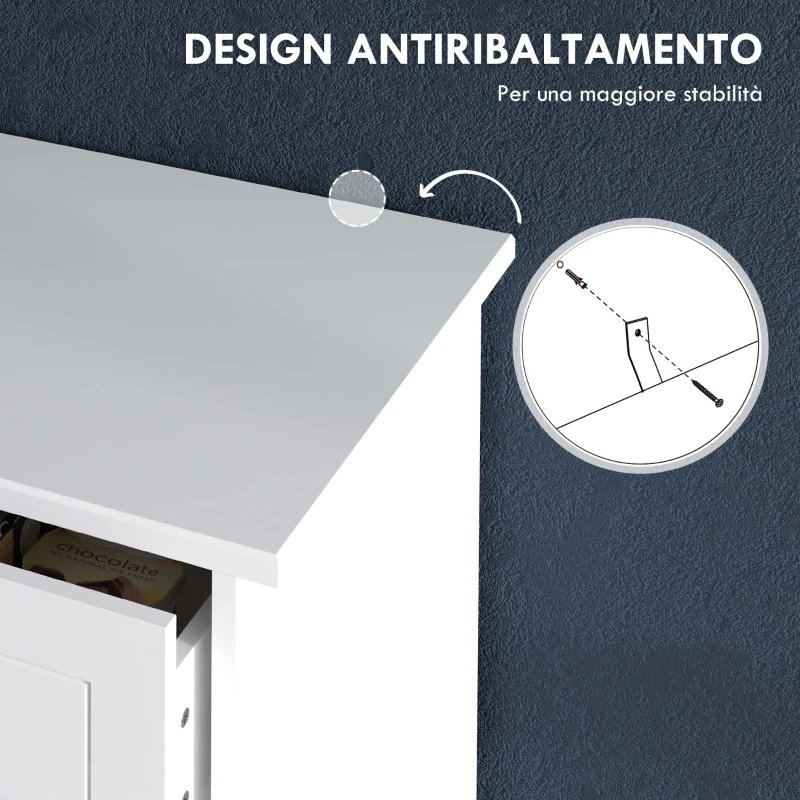 HOMCOM Cassettiera con 5 Cassetti in Legno Salvaspazio e Antiribaltamento, 74x40x91cm, Bianco
