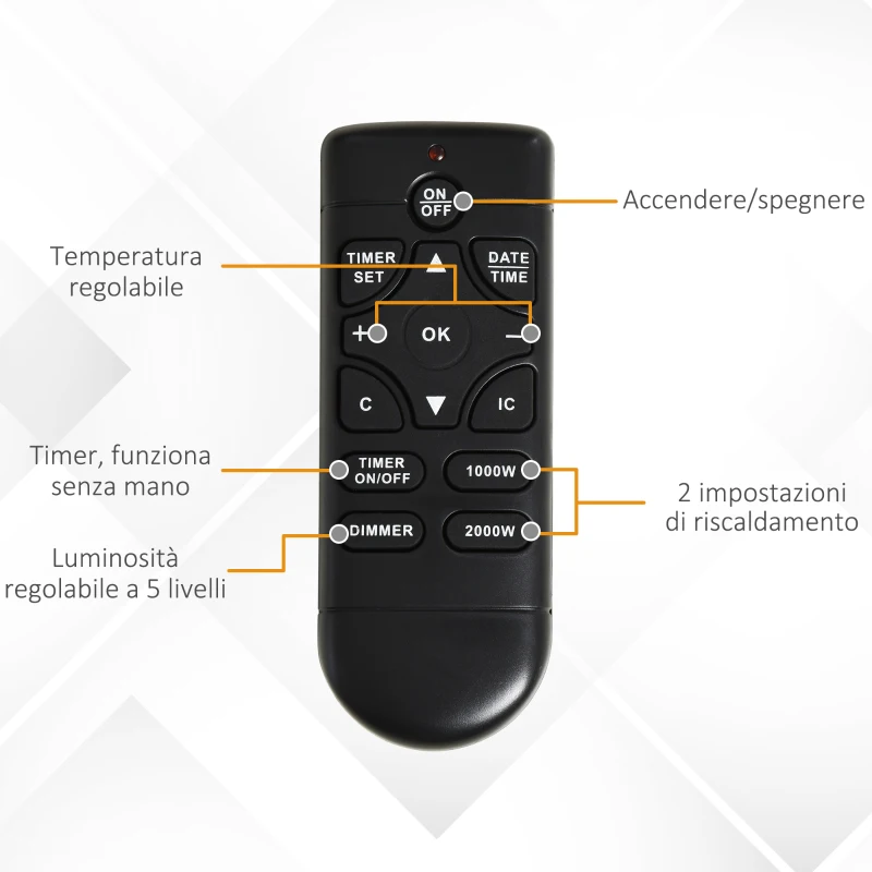 HOMCOM Camino Elettrico 1000W e 2000W, Effetto Fiamma con LED a 5 Livelli Telecomando Vetro Temperato Bianco 102x30x95cm