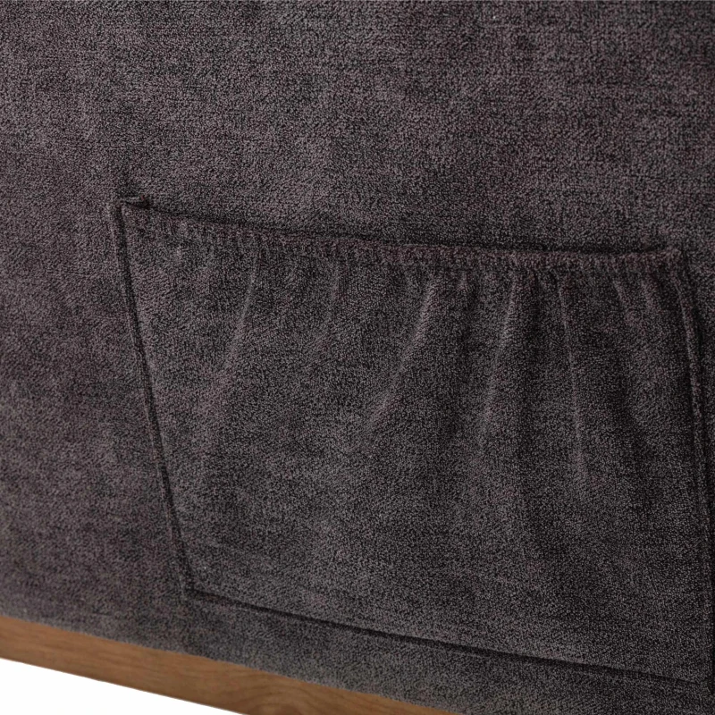 Weicher Schaukelstuhl im Mid-Century Modern-Stil, mit hoher Rückenlehne und Massivholzsockel, Dunkelgrau