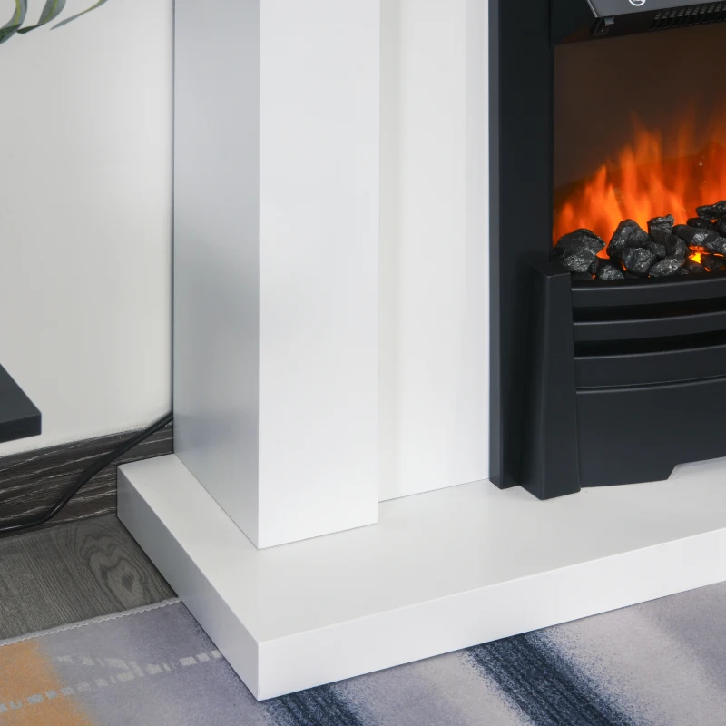 HOMCOM Camino Elettrico 1000W e 2000W, Effetto Fiamma con LED a 5 Livelli Telecomando Vetro Temperato Bianco 102x30x95cm