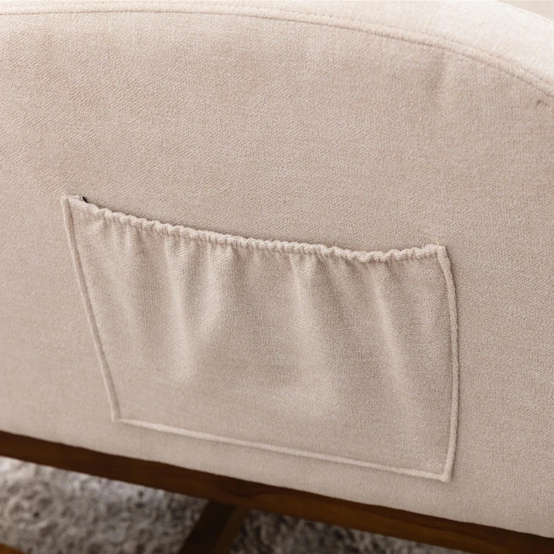 Weicher Schaukelstuhl im Mid-Century Modern-Stil, mit hoher Rückenlehne und Massivholzsockel, Beige