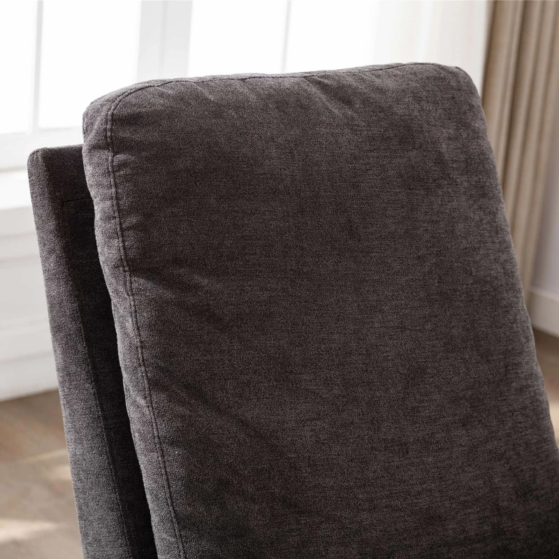 Weicher Schaukelstuhl im Mid-Century Modern-Stil, mit hoher Rückenlehne und Massivholzsockel, Dunkelgrau