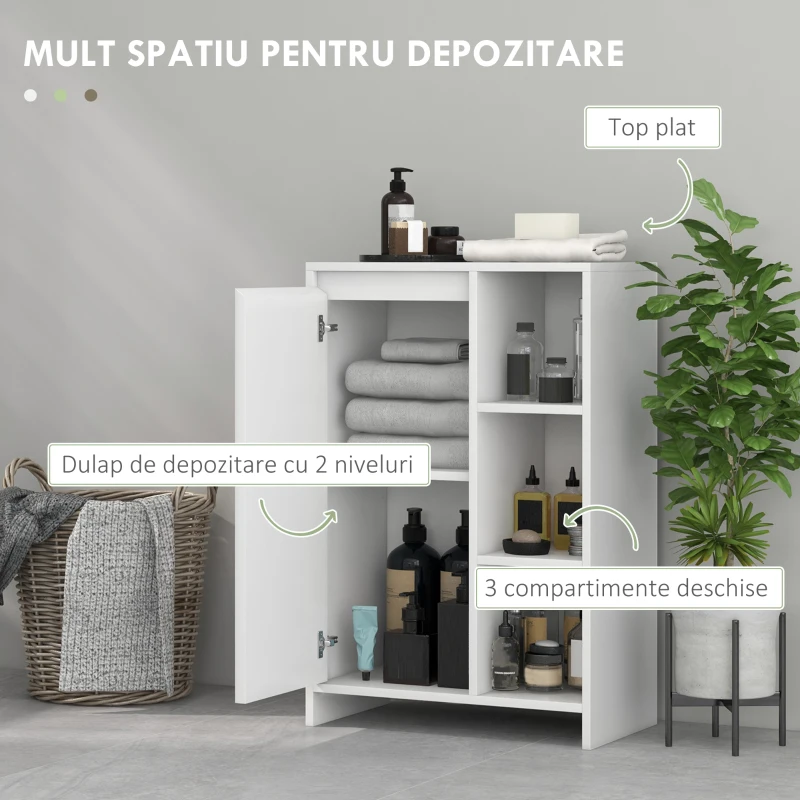 Homcom Dulapior Baie – Alb, 53×30×80 cm, Cu Rafturi si Usa(m-4)