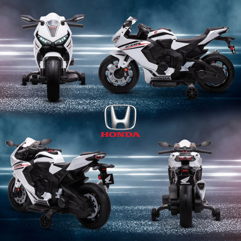 HOMCOM Motocicletă Electrică pentru Copii cu Baterie Reîncărcabilă de 6V, Viteză 3 km/h și Muzică, 90x44x52 cm, Alb(m-9)